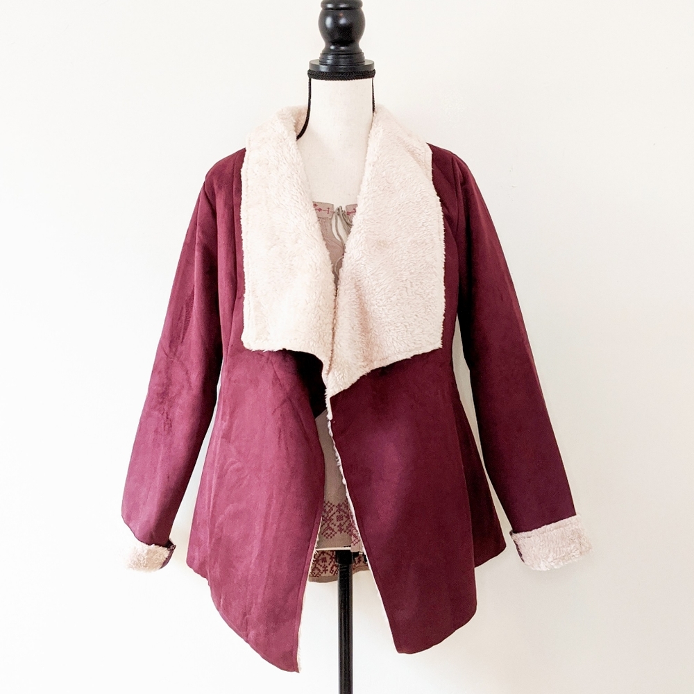 🦋LAST🦋 NWT Oddi Wine Suede Shearling Jacket, Size Large